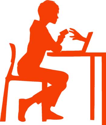 silhouette of woman paying
    by credit card at computer