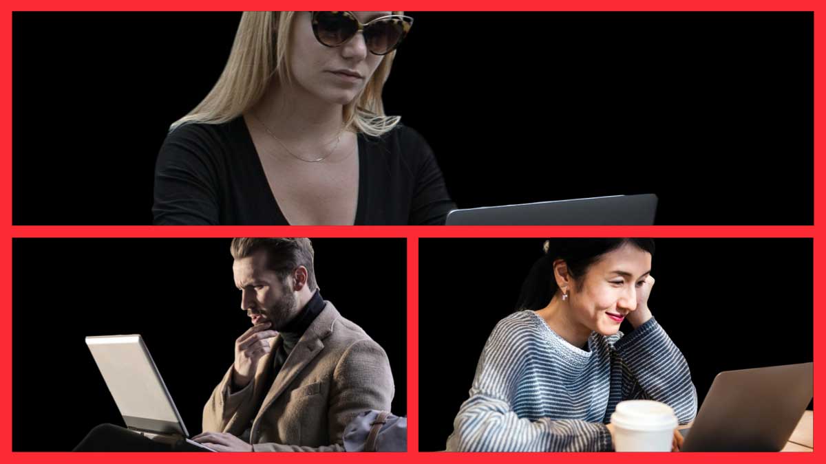 3 people collage on computers