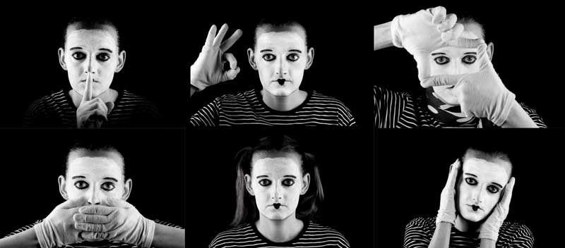 collage of pictures mime