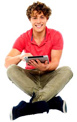 teenager sitting cross legged