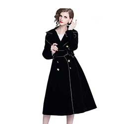Sazude Black Velvet Trench Coat